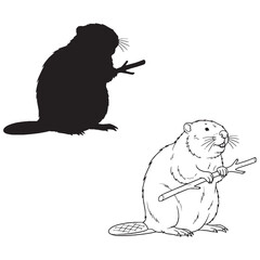 A Beaver Profile - Dam Builder - Strong Teeth - Beaver silhouette - Beaver lineart - Beaver vector - silhouette & lineart of Beaver

