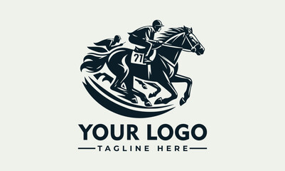 A jockey riding a horse at full speed, depicted in a stylized, dark monochrome illustration.