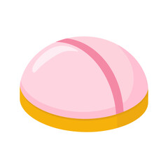 Fototapeta premium Glossy pink dome-shaped cake with a decorative stripe on a golden yellow biscuit base.