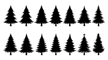 Obraz premium Set of black christmas tree silhouette vector design.