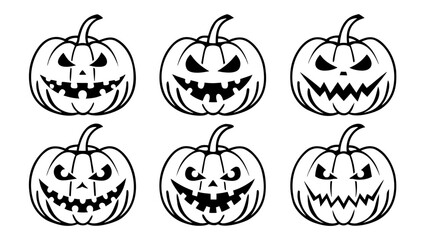 Fototapeta premium Halloween pumpkin line art vector clip art set