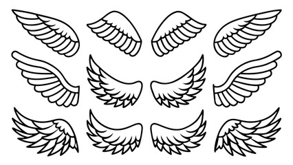 Angel Wings Vector Line Art Set