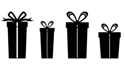  Gift boxes with ribbon icons Set. Gift box flat silhouette set.