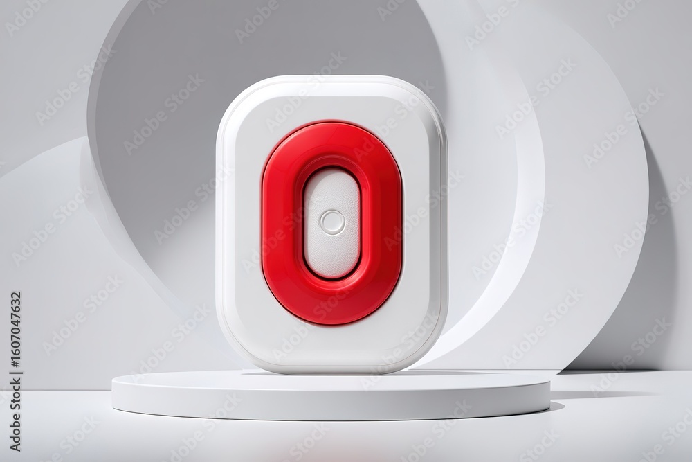 Poster modern design of a compact device showcased on a minimalist display with smooth curves and bold colo
