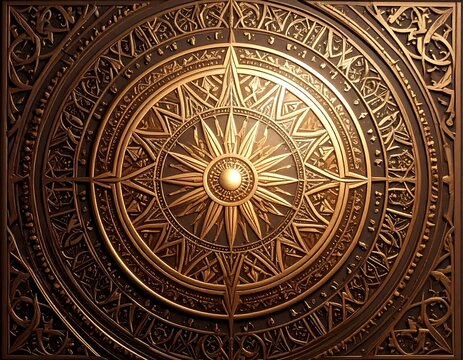 Ornate golden circular design - Powered by Adobe