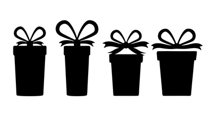  Gift boxes with ribbon icons Set. Gift box flat silhouette set.
