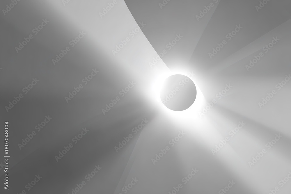 Poster sunlight shines through a circular opening creating dynamic light patterns in a modern architectural