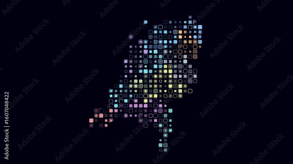 Poster netherlands dotted animation. shape of the country build of pulsating colored dots. large size round