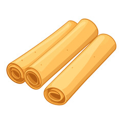 Three golden-yellow rolled crepes, a stack of thin pancakes in a clean cartoon illustration style.