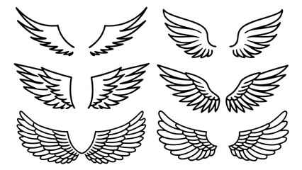 Angel Wings Vector Line Art Set
