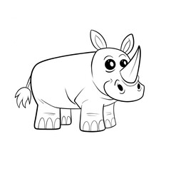 Rhino with horn clip art hand drawn black and white