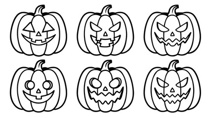 Halloween pumpkin line art vector clip art set