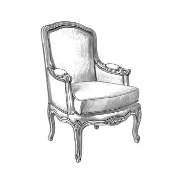 recommend clip art: Design a modern chair with a linear black outline on a white background, highlighting its upholstered features and modern silhouette as a relaxing piece of furniture