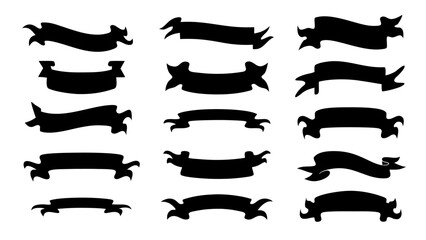 Black ribbon banners set.