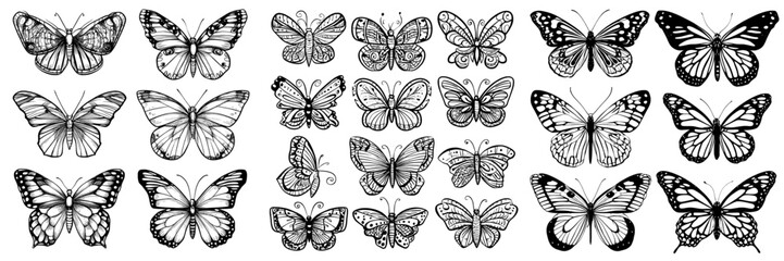 Naklejka premium Black butterflies in silhouette, a collection of butterflies