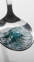 Obraz premium A spoon holding a miniature ocean wave frozen in motion