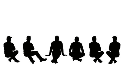set of sitting people silhouette vector.