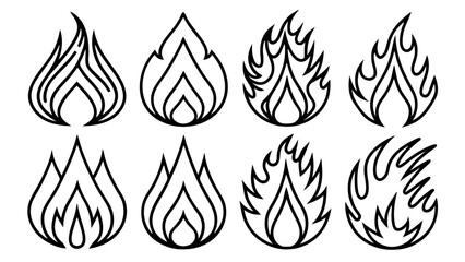 Fire flame line set icons in line art style collection