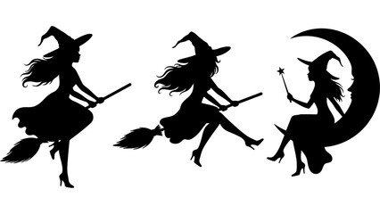 Set of halloween witch silhouette vector