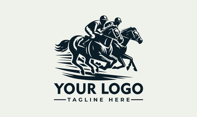 Two jockeys racing on horseback, depicted in a stylized, dynamic logo design.