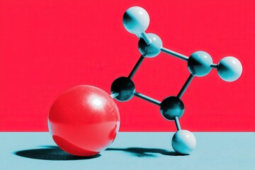 Abstract molecular structure on vibrant red background