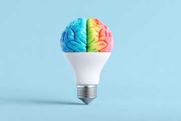 Creative concept lightbulb with colorful brain