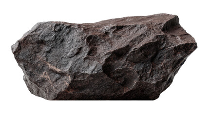 Obraz premium Dark grey rock with rugged texture hovering against transparent backdrop, offering seamless design potential for graphic projects and visual compositions