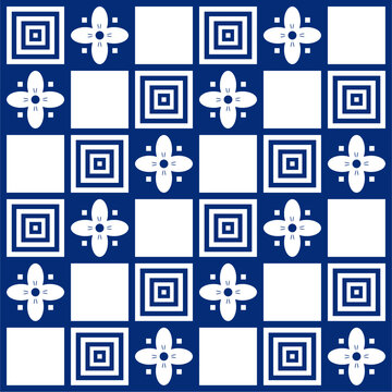 Blue Moroccan Seamless Pattern - Blue square flower seamless geometric pattern background design vector