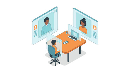 Virtual meeting concept with isometric design and digital interface el