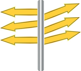 Dynamic modern yellow arrows pointing in different directions representing diverse choices
