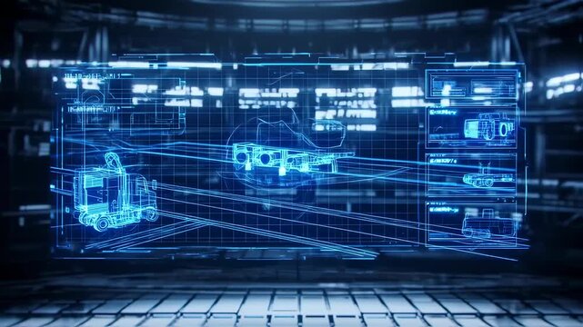 Holographic truck design interface displayed on a computer screen - Powered by Adobe