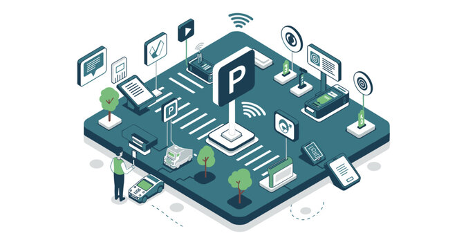 Smart parking system isometric design with digital connectivity and au