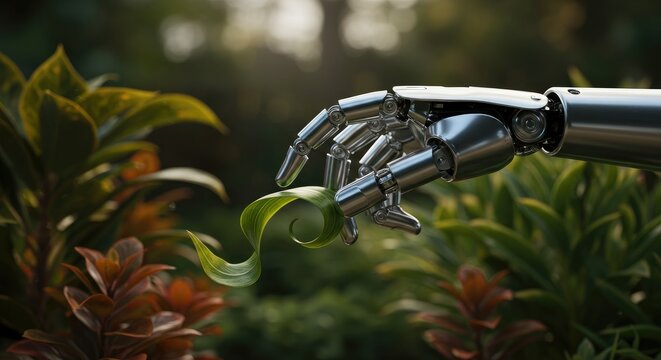 Robotic arm interacting with leaf