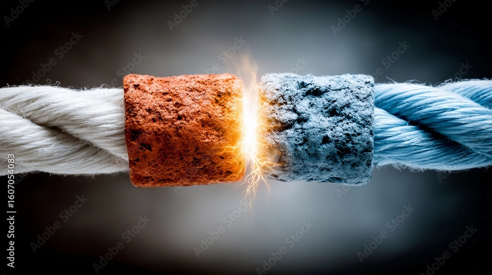 Aufkleber connection of two ropes with vibrant sparks at a close distance in an abstract setting