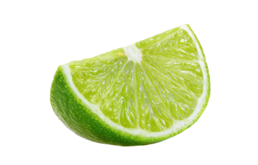 Close-up lime wedge, vibrant green, juicy, isolated