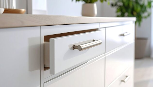 Open kitchen drawer showcases modern design and storage solutions for organized home living