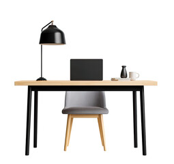Simple workspace, laptop, lamp, chair
