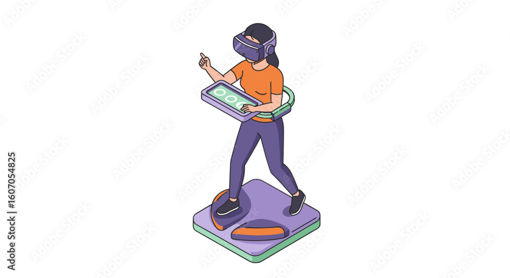 Poster isometric virtual reality gaming experience with interactive interface