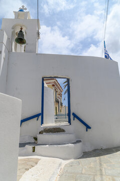 Whitewashed bell gable of the Agios Athanasios church in Serifos Chora