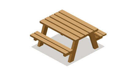 Isometric wooden picnic table on white background for outdoor spaces