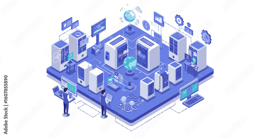 Aufkleber isometric data center with cloud servers and technology elements