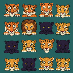 Obraz premium Cartoon vector faces of big cats