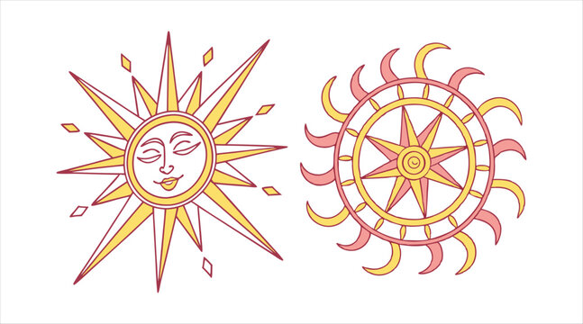 Collection of geometric sun rays. Vector design features on a white backdrop
