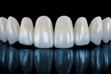 Close-up of dental veneers showcasing polished surfaces and reflections