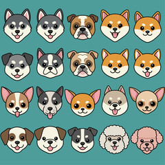 Fototapeta premium Cartoon vector of adorable dog faces.