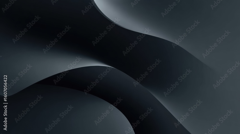 Poster a captivating abstract composition featuring flowing curves and smooth gradients in dark tones, perf