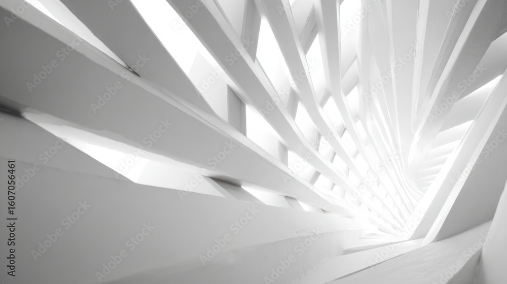 Poster a captivating abstract view of a modern architectural structure featuring dynamic lines and bright l
