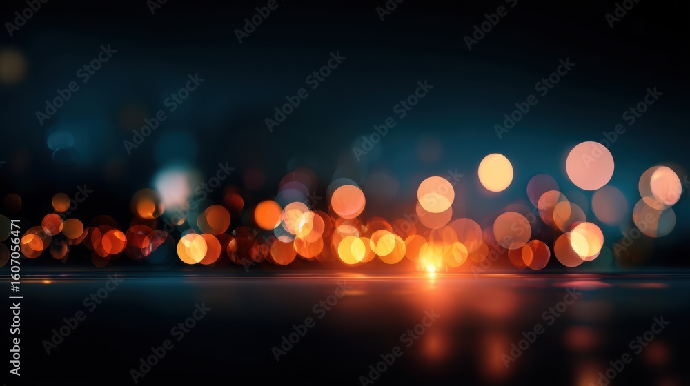 Poster a captivating bokeh effect showcases vibrant lights in a dark setting, creating a dreamy atmosphere 
