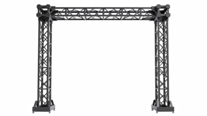 Sturdy metal arch structure designed for events, featuring modern industrial style and robust construction. Ideal for exhibitions and performances