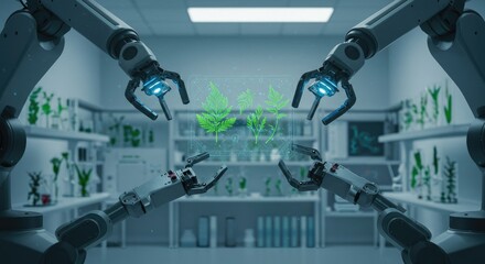 Robotics manipulating holographic plant